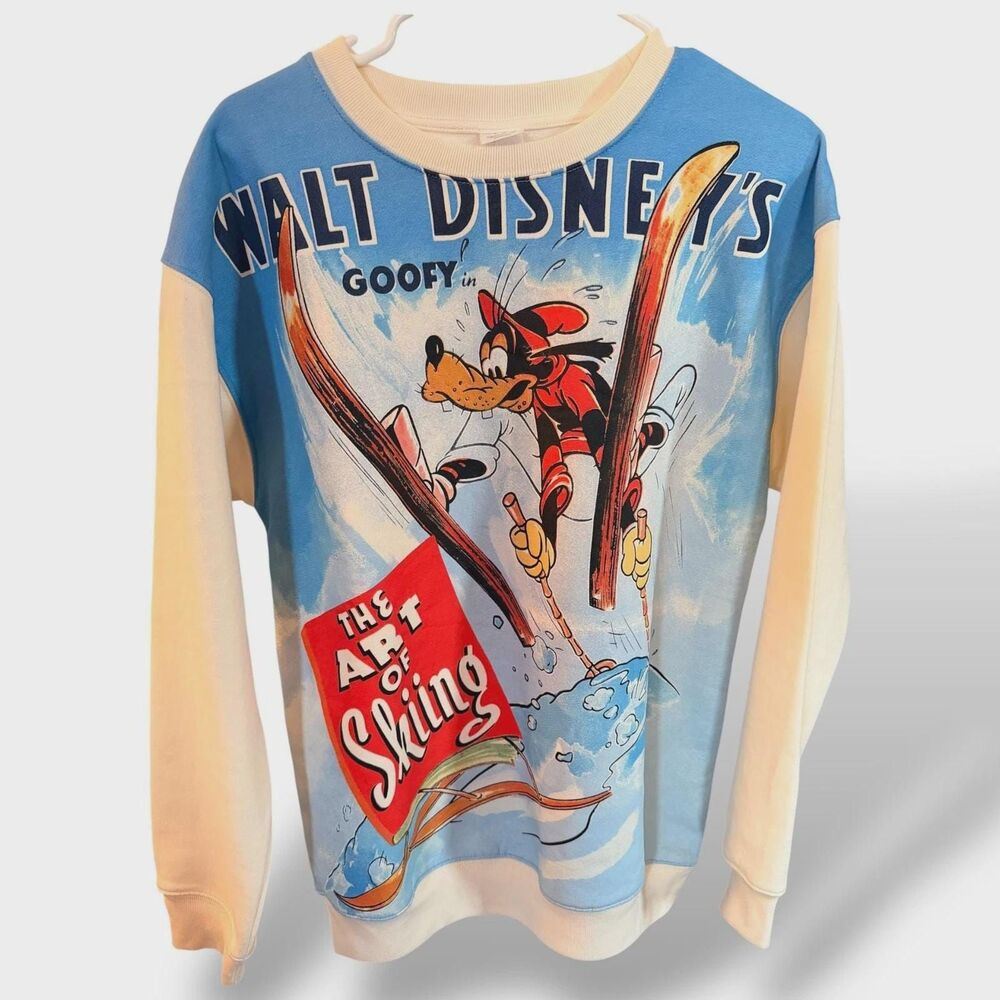 Disney Goofy Art of Skiing Graphic Sweatshirt Retro Disney Crewneck NWOT Medium